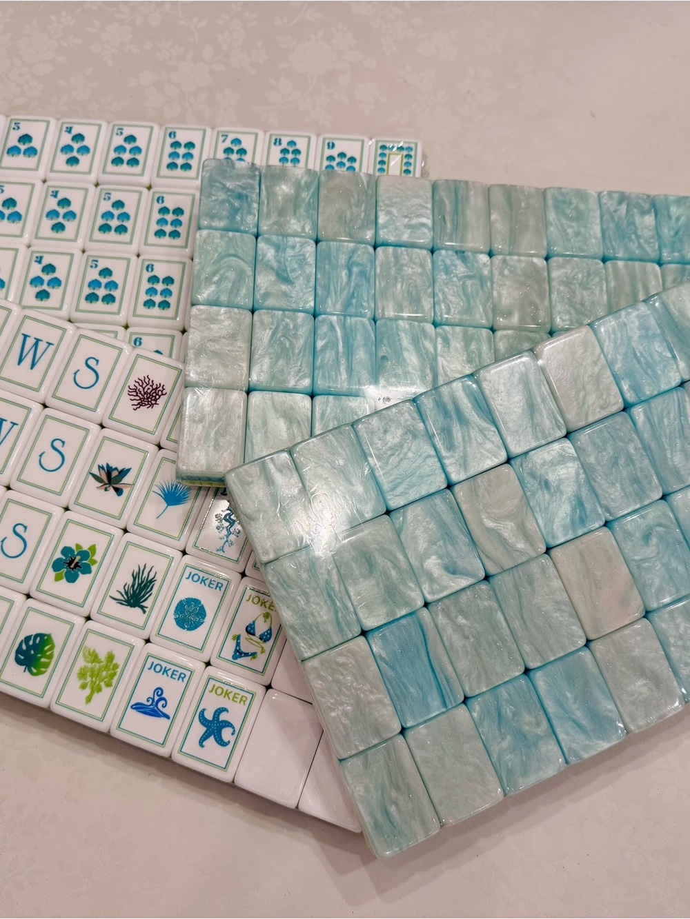 Coastal Pearlescent Aqua Mahjong Tile Set